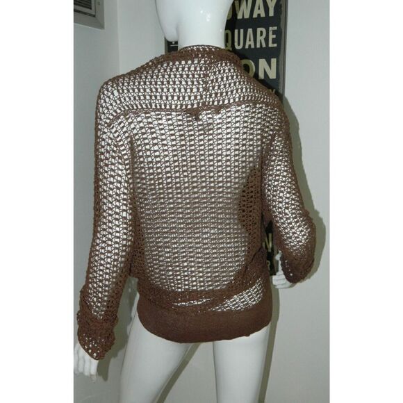 BCBGMaxazria Coverup Sweater Brown Crochet Top Women's Size Large‎ - Picture 4 of 8